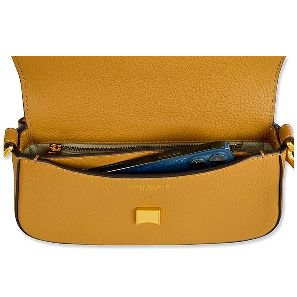 【TORY BURCH】雙T-LOGO皮革翻蓋斜背包-駝-細節圖4