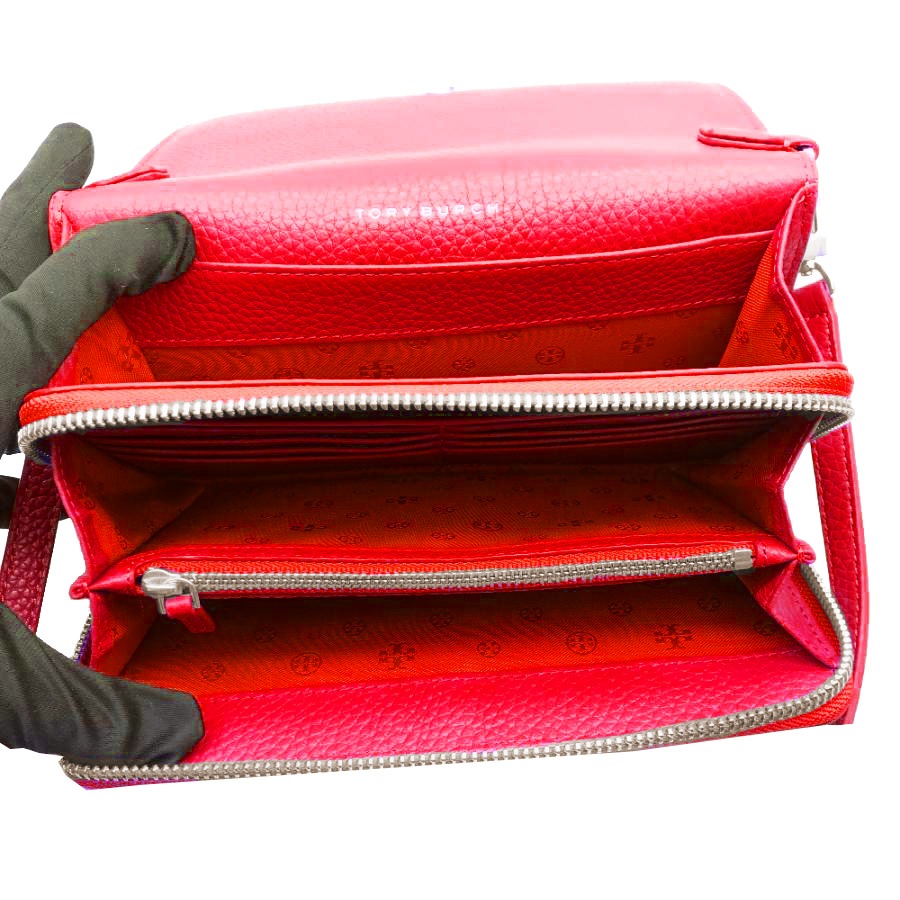 【TORY BURCH】素面皮革翻蓋斜背包-紅-細節圖4