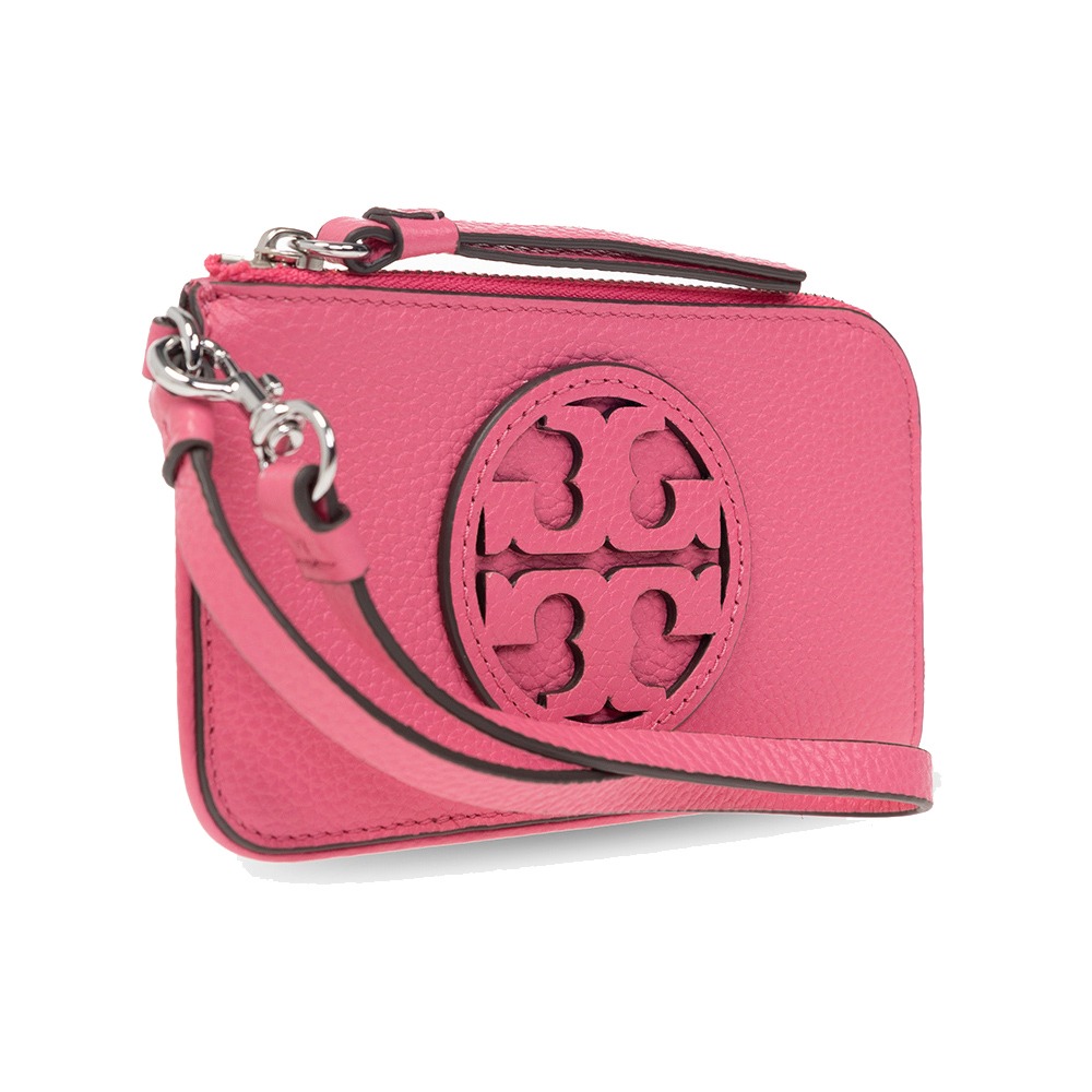 【TORY BURCH】雙T-LOGO素面皮革大手拿包-粉桃-細節圖2