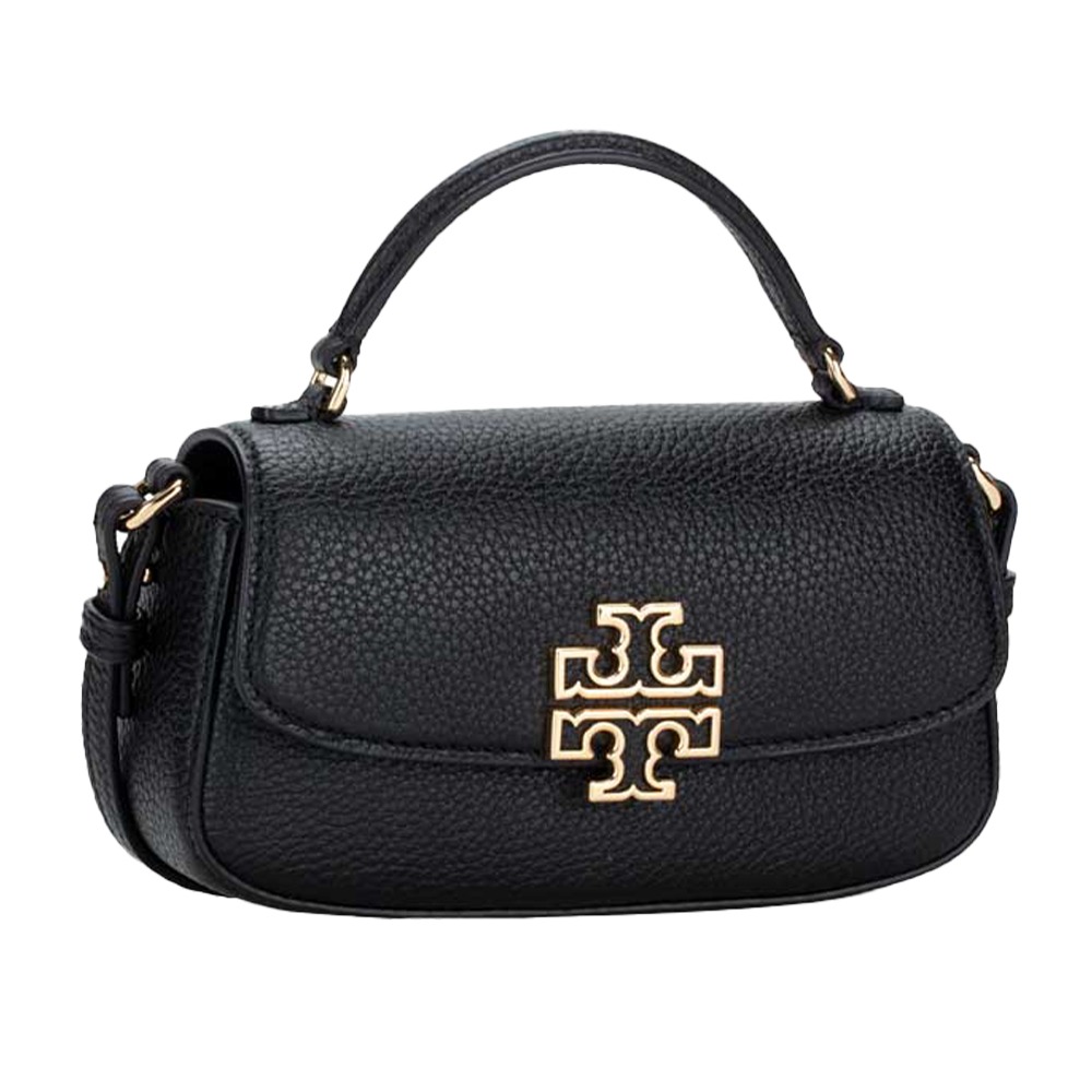 【TORY BURCH】雙T-LOGO翻蓋皮革造型斜背包-黑-細節圖2