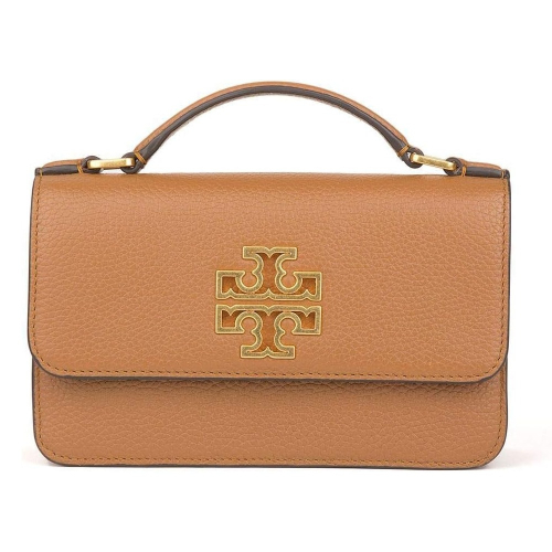 【TORY BURCH】雙T-LOGO皮革翻蓋兩用鍊包-駝