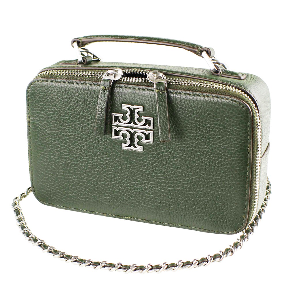 【TORY BURCH】雙T-LOGO素面皮革手提兩用鍊包-軍綠-細節圖2