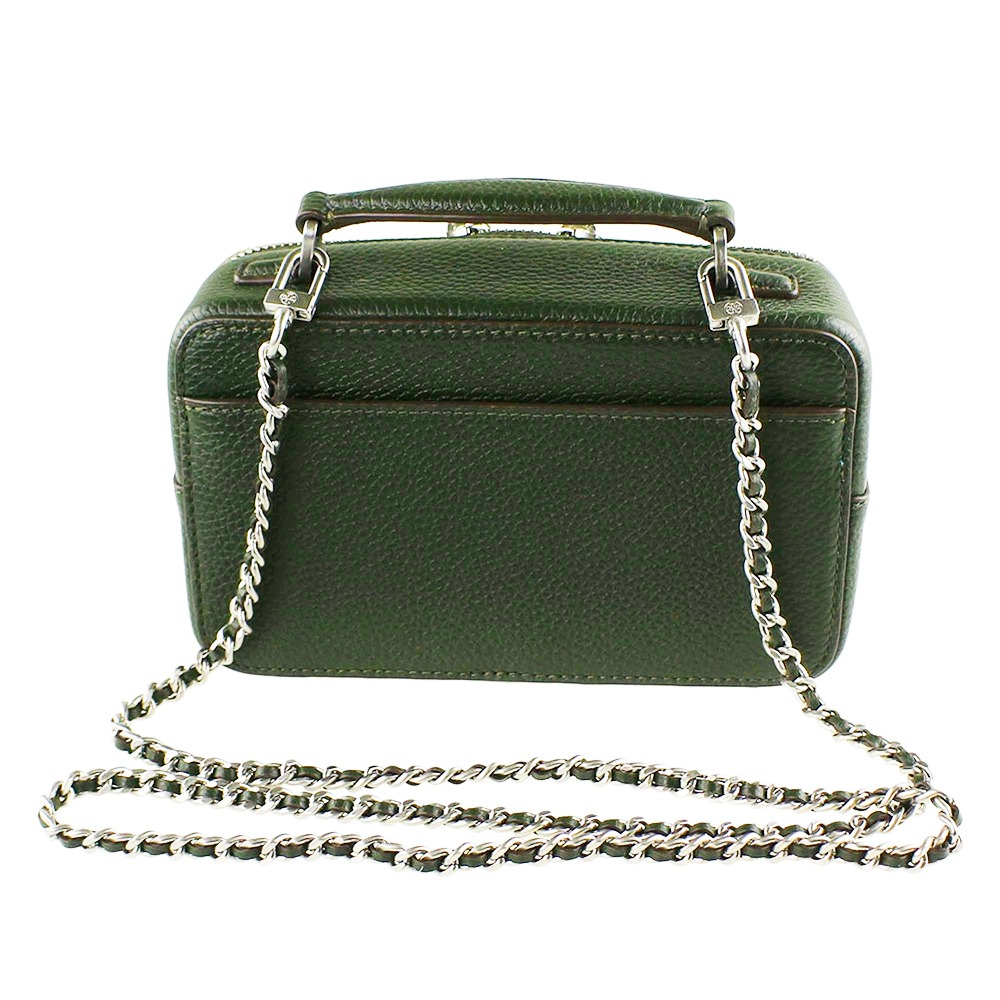 【TORY BURCH】雙T-LOGO素面皮革手提兩用鍊包-軍綠-細節圖3