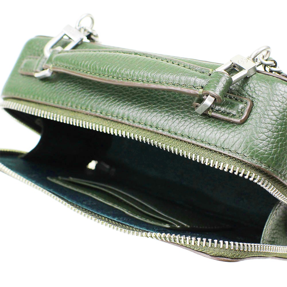 【TORY BURCH】雙T-LOGO素面皮革手提兩用鍊包-軍綠-細節圖4