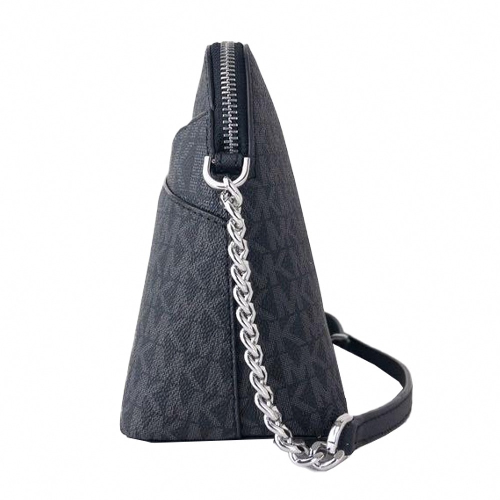【MICHAEL KORS】滿版LOGO斜背鏈帶貝殼包-黑灰-細節圖2