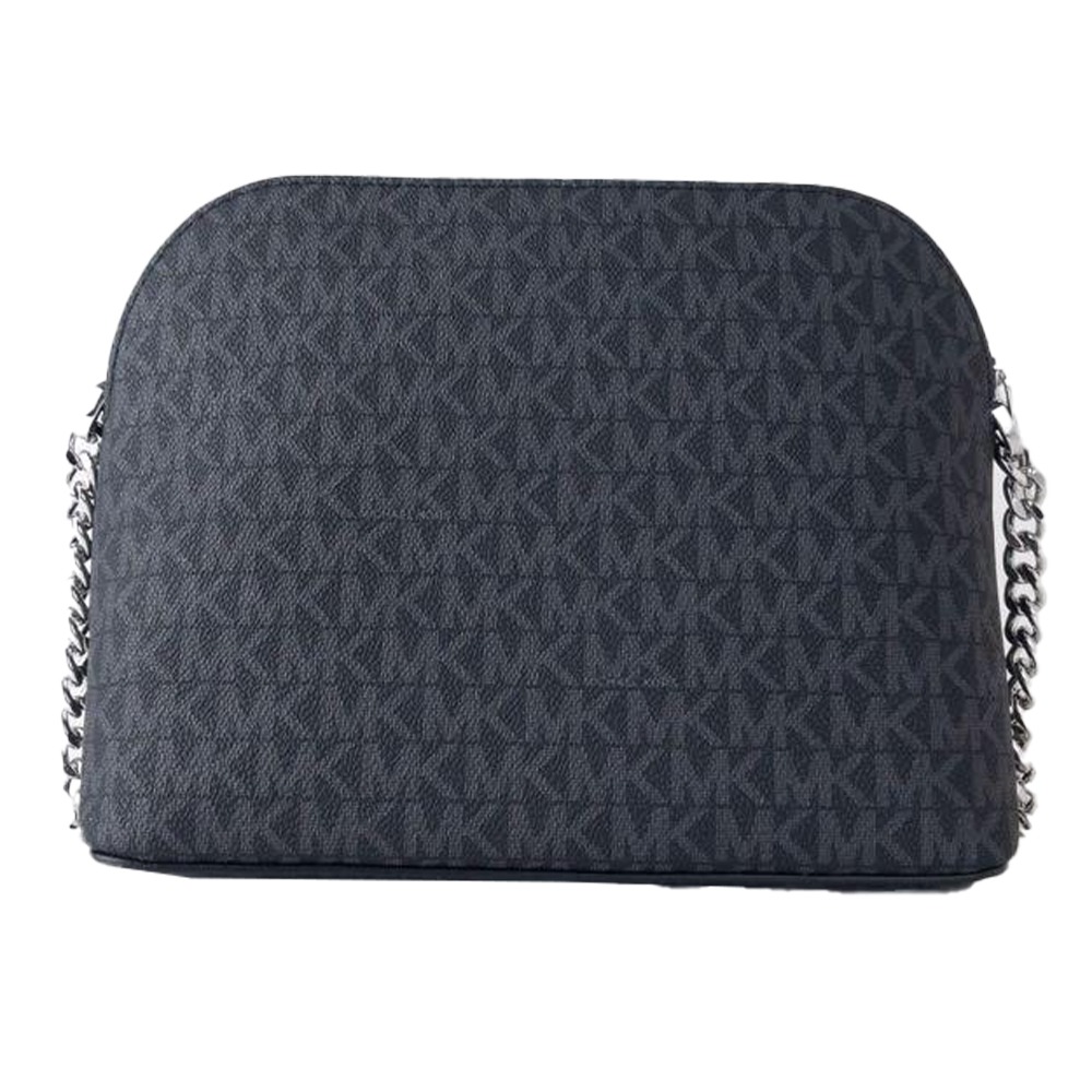 【MICHAEL KORS】滿版LOGO斜背鏈帶貝殼包-黑灰-細節圖3