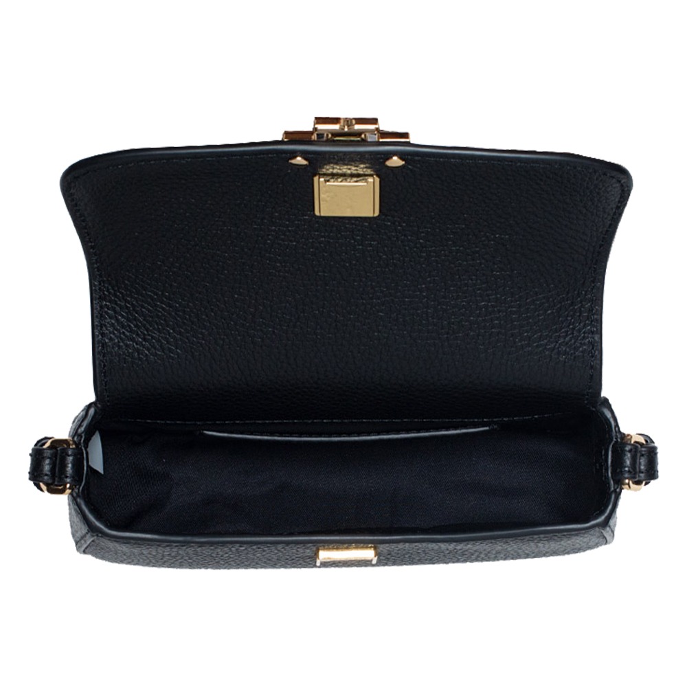 【TORY BURCH】雙T-LOGO翻蓋皮革造型斜背包-黑-細節圖3