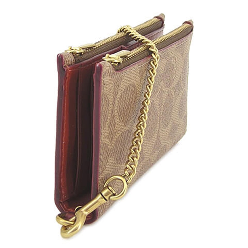 【COACH】滿版LOGO皮革卡夾零錢手拿鍊包-卡其老花-細節圖2