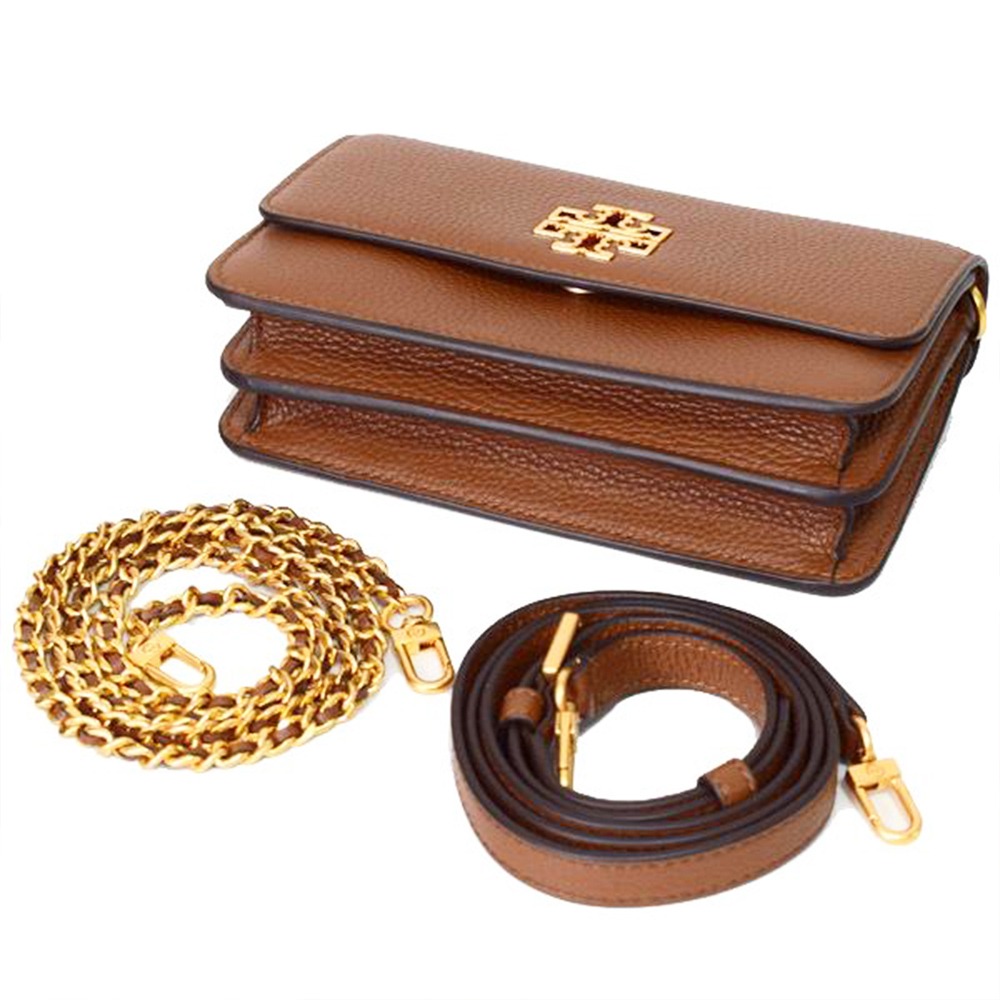 【TORY BURCH】雙T LOGO翻蓋皮革斜背鍊包-焦糖-細節圖3
