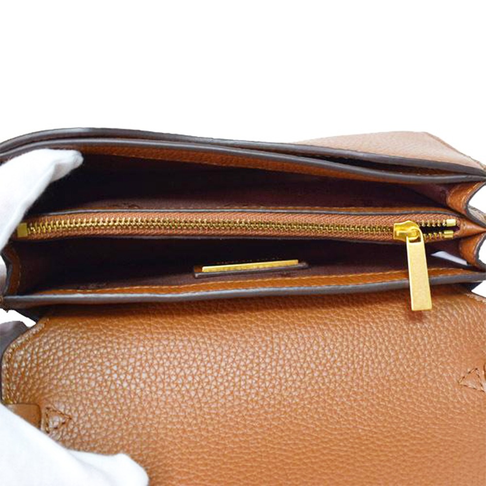 【TORY BURCH】雙T LOGO翻蓋皮革斜背鍊包-焦糖-細節圖4