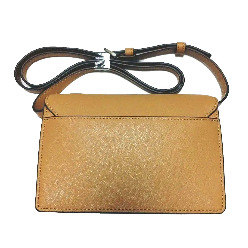 【TORY BURCH】雙T-LOGO皮革翻蓋斜背包-駝-細節圖3