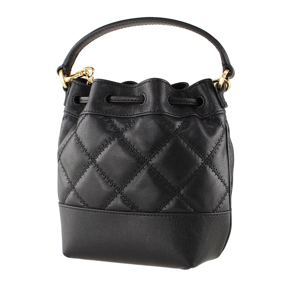 【TORY BURCH】菱格紋皮革迷你兩用水桶包-黑-細節圖3