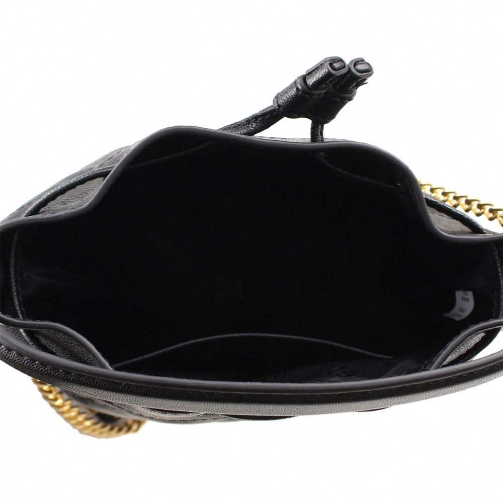 【TORY BURCH】菱格紋皮革迷你兩用水桶包-黑-細節圖4