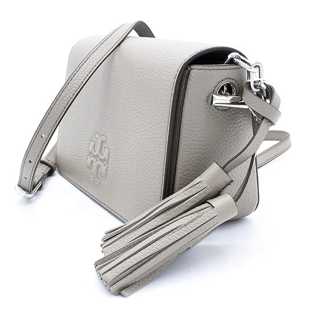 【TORY BURCH】流蘇皮革翻蓋斜背包-灰-細節圖2