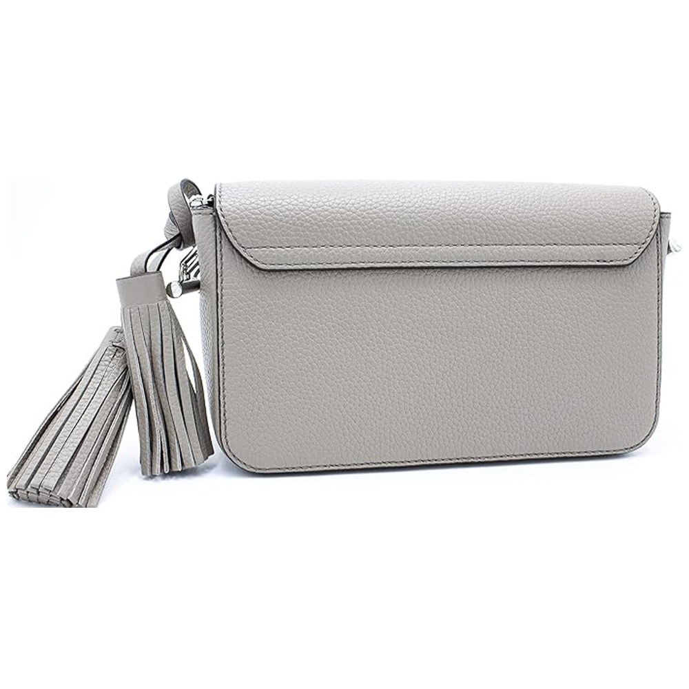 【TORY BURCH】流蘇皮革翻蓋斜背包-灰-細節圖3