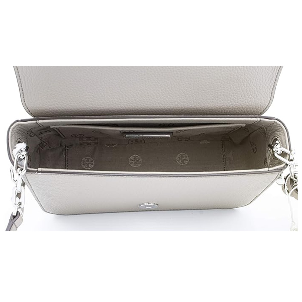 【TORY BURCH】流蘇皮革翻蓋斜背包-灰-細節圖4