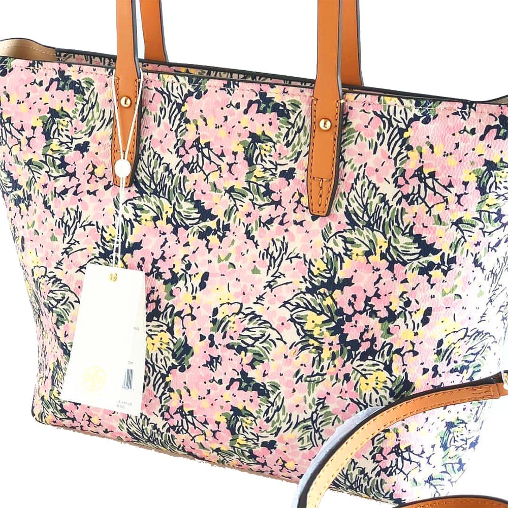 【TORY BURCH】印花皮革兩用托特包-粉色花卉-細節圖2