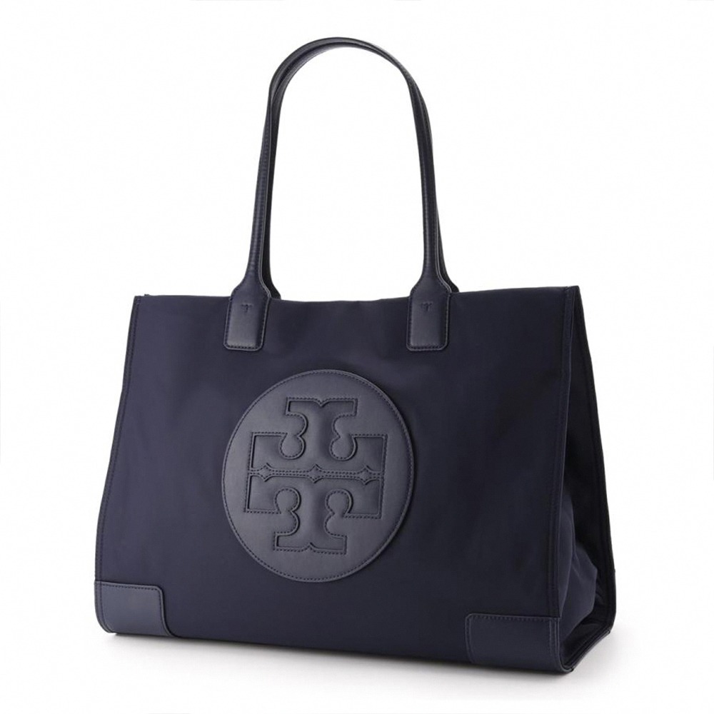 【TORY BURCH】雙T-LOGO拼接皮革托特包-莫藍迪藍灰-細節圖2