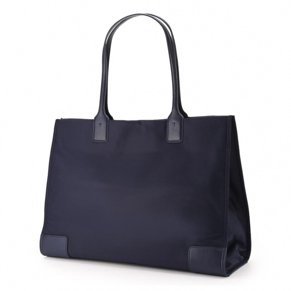 【TORY BURCH】雙T-LOGO拼接皮革托特包-莫藍迪藍灰-細節圖3