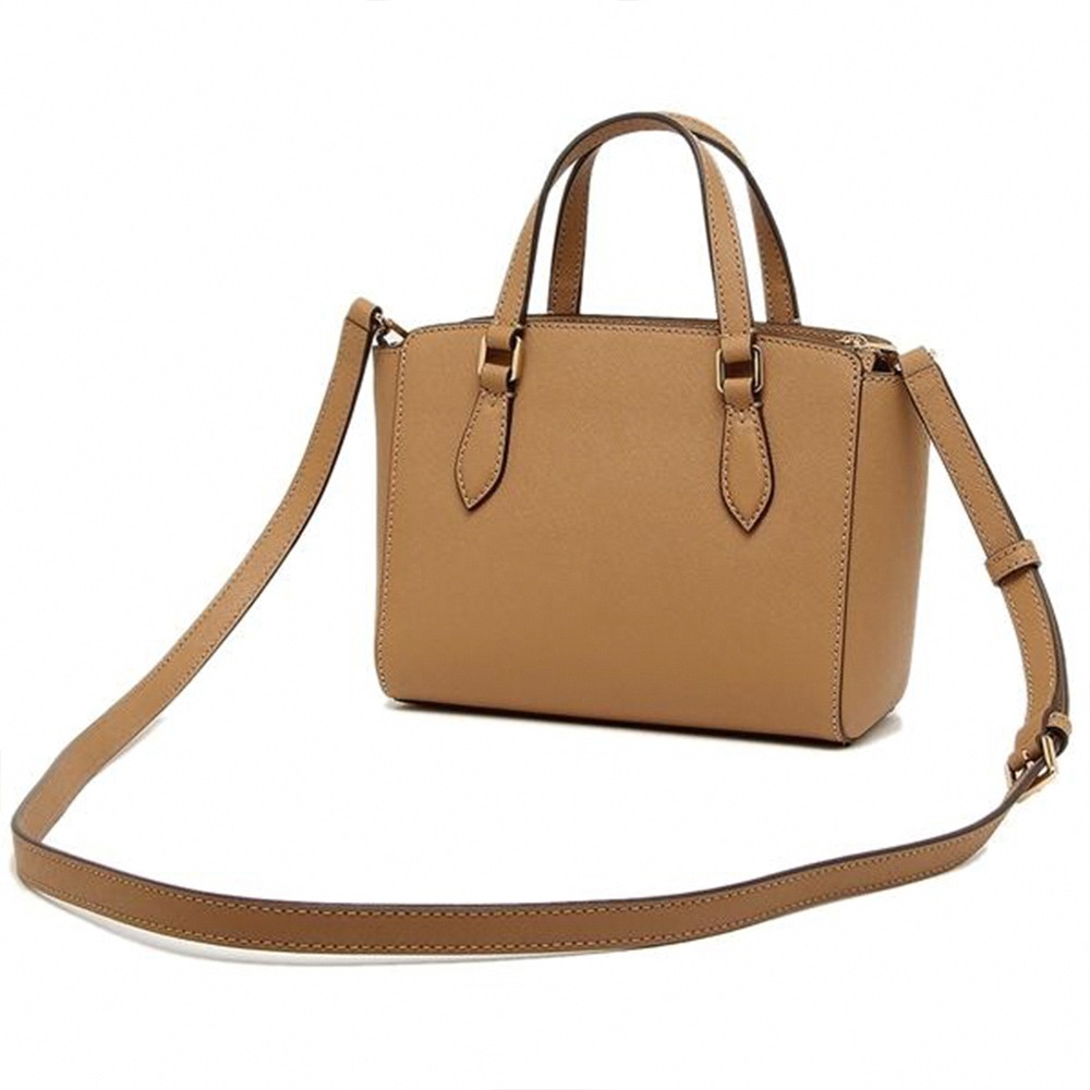 【TORY BURCH】雙T-LOGO素面皮革兩用包-焦糖-細節圖3