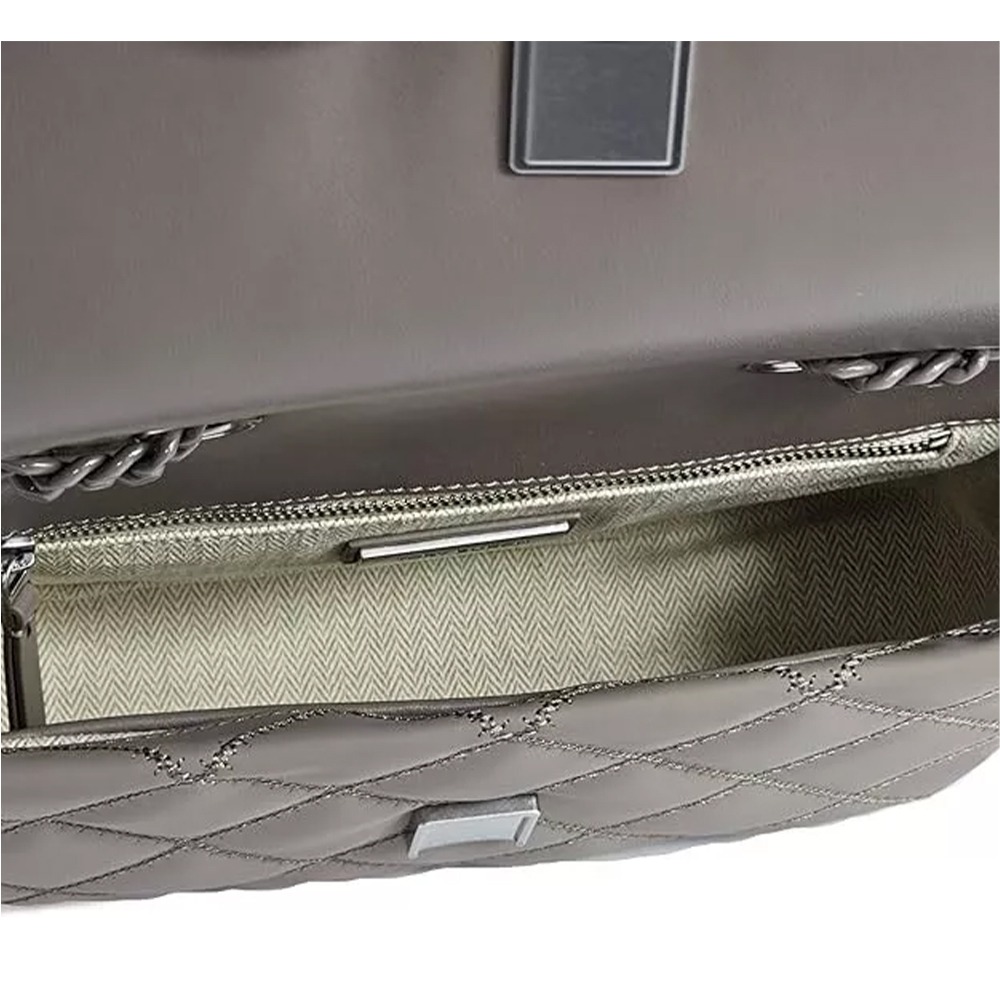 【TORY BURCH】萎格紋皮革翻蓋兩用包-灰-細節圖4