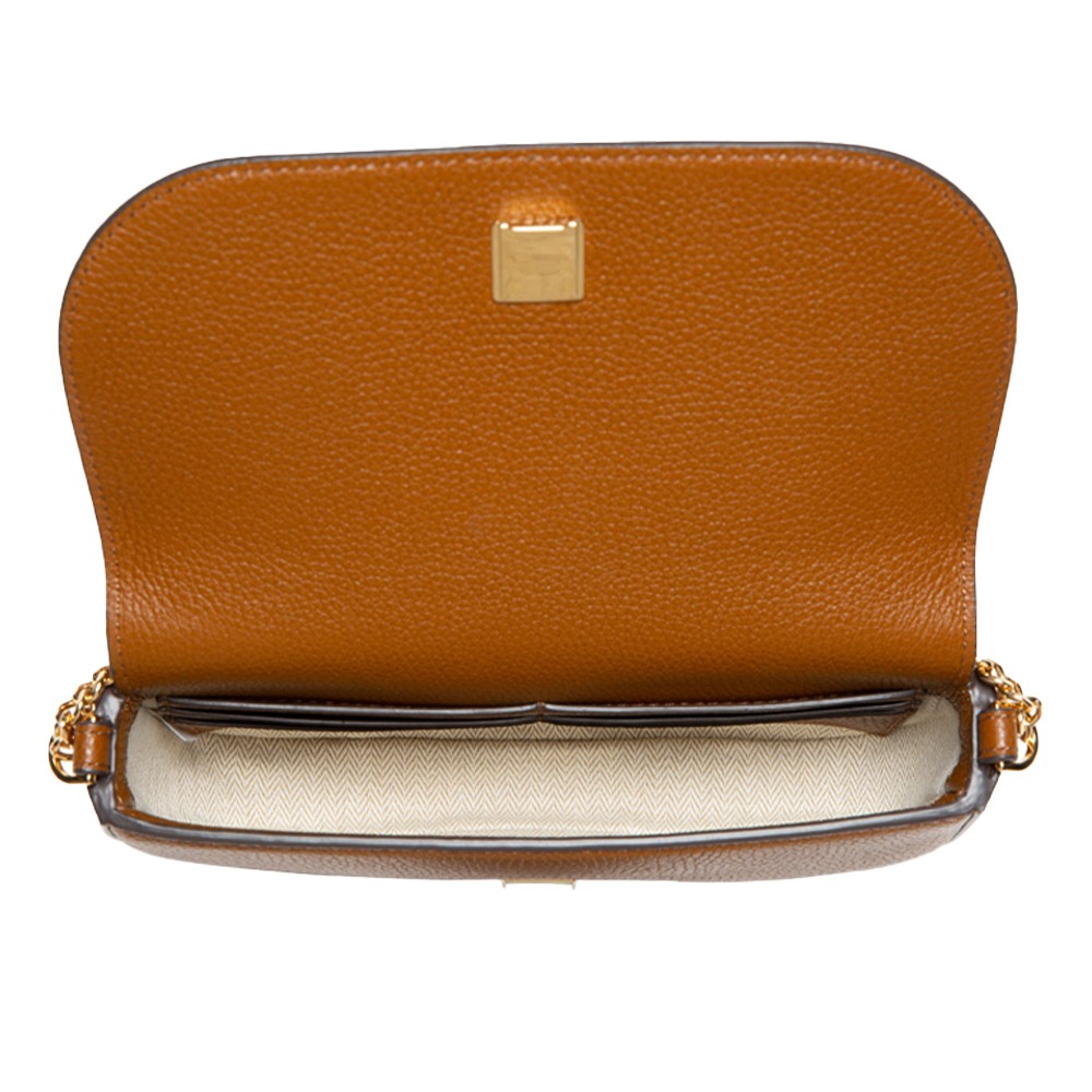 【TORY BURCH】雙T-LOGO皮革翻蓋兩用包-焦糖-細節圖3