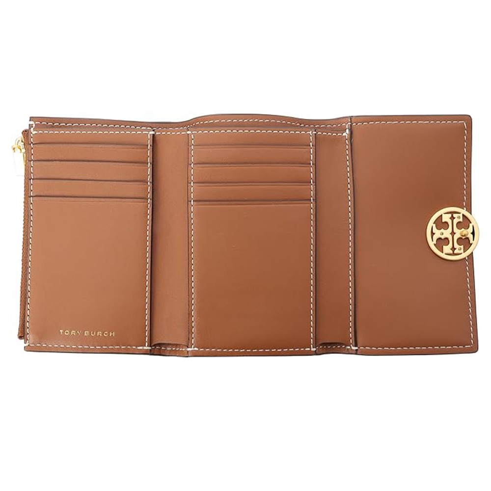 【TORY BURCH】雙T-LOGO皮革中夾-焦糖-細節圖4