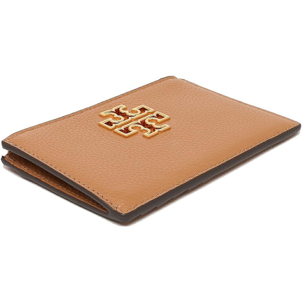 【TORY BURCH】素面皮革卡片零錢包-駝-細節圖2