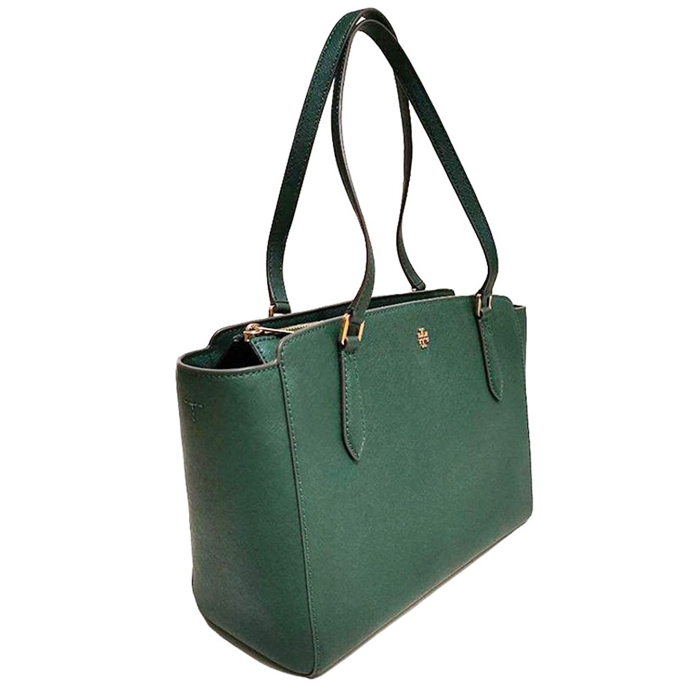 【TORY BURCH】素面皮革托特包-祖母綠-細節圖2