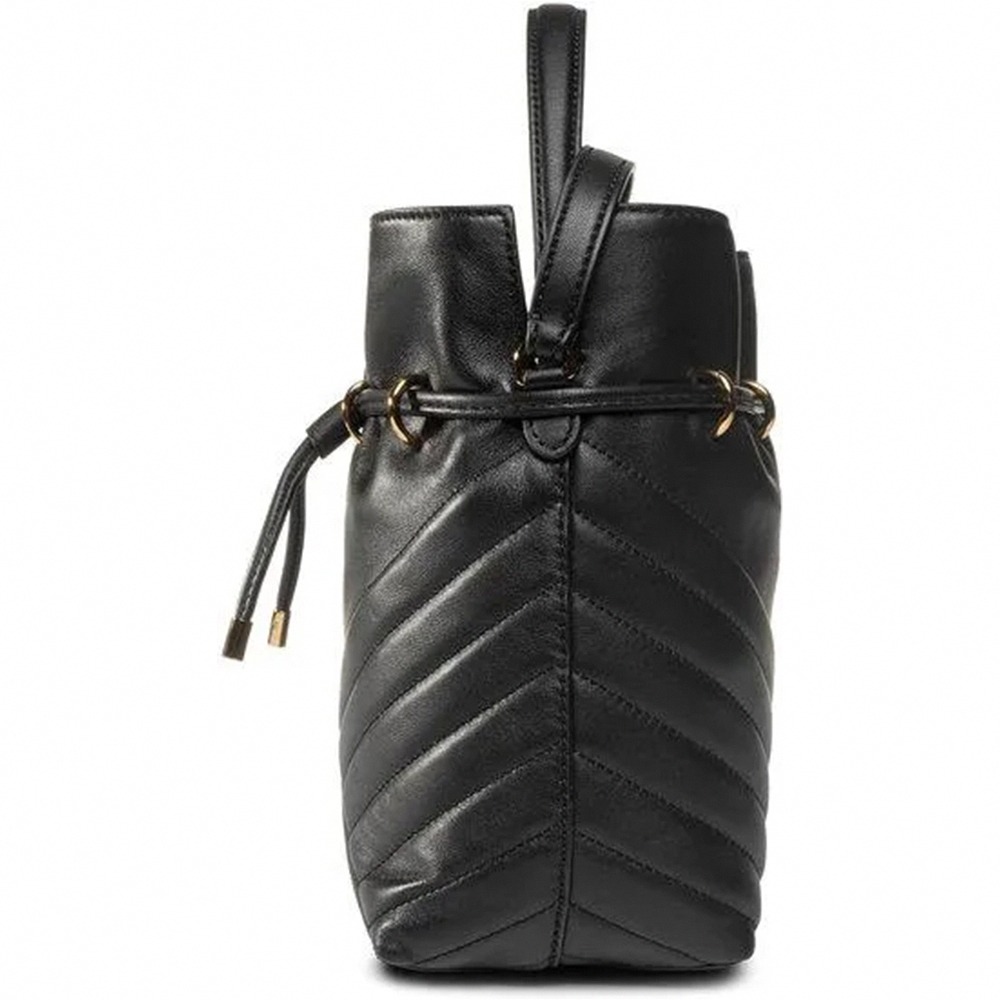 【TORY BURCH】縫線皮革水桶兩用包-黑-細節圖2