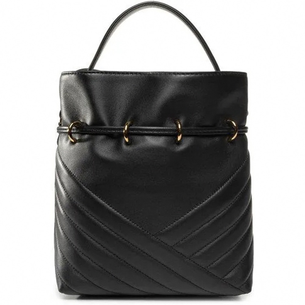 【TORY BURCH】縫線皮革水桶兩用包-黑-細節圖3