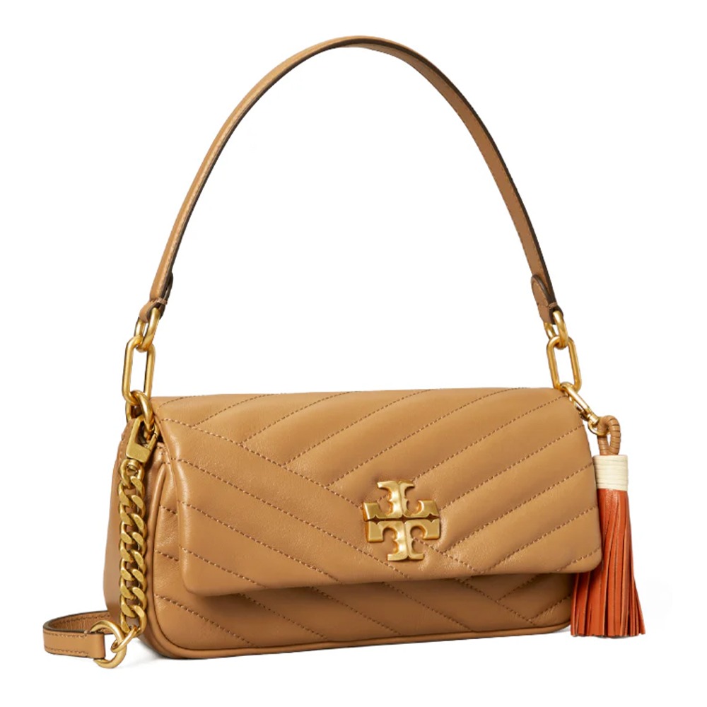 【TORY BURCH】絎縫皮革流蘇翻蓋斜背鍊包-駝色-細節圖2