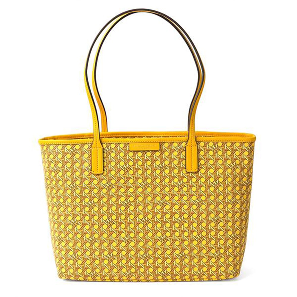 【TORY BURCH】編織皮革子母托特肩背包-黃-細節圖2