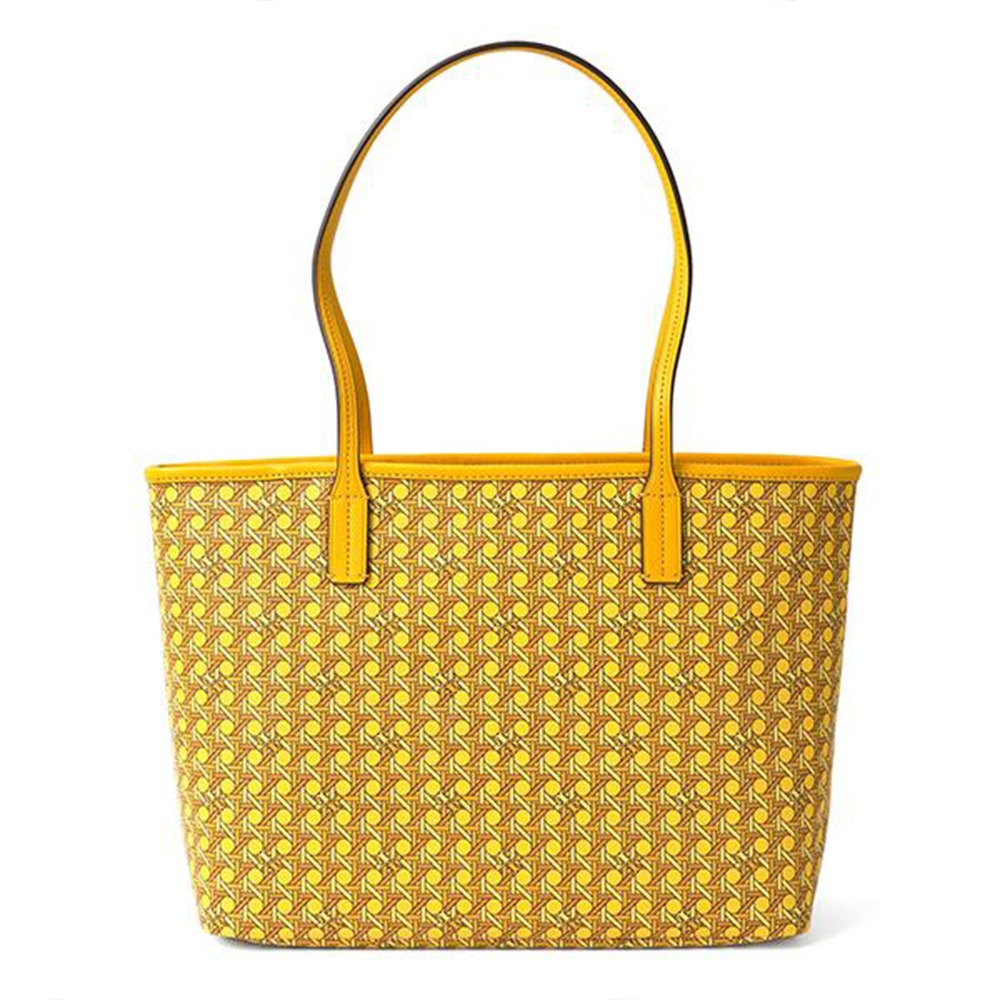 【TORY BURCH】編織皮革子母托特肩背包-黃-細節圖3