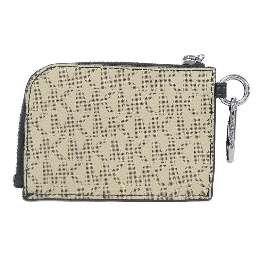 【MICHAEL KORS】滿版LOGO帆布拉鍊卡夾零錢包-亞麻-細節圖2