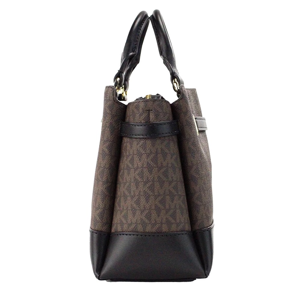 【MICHAEL KORS】滿版LOGO拼接皮革兩用包-咖啡黑-細節圖2