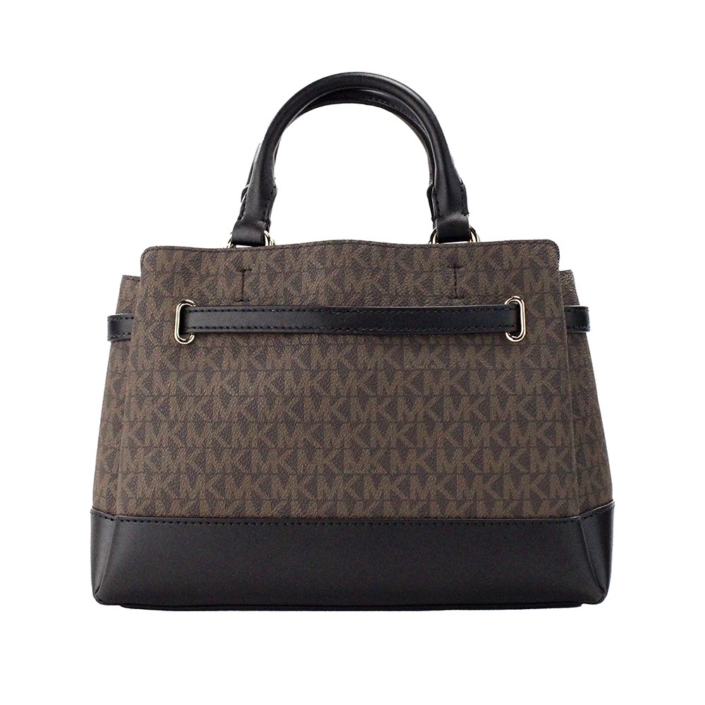 【MICHAEL KORS】滿版LOGO拼接皮革兩用包-咖啡黑-細節圖3