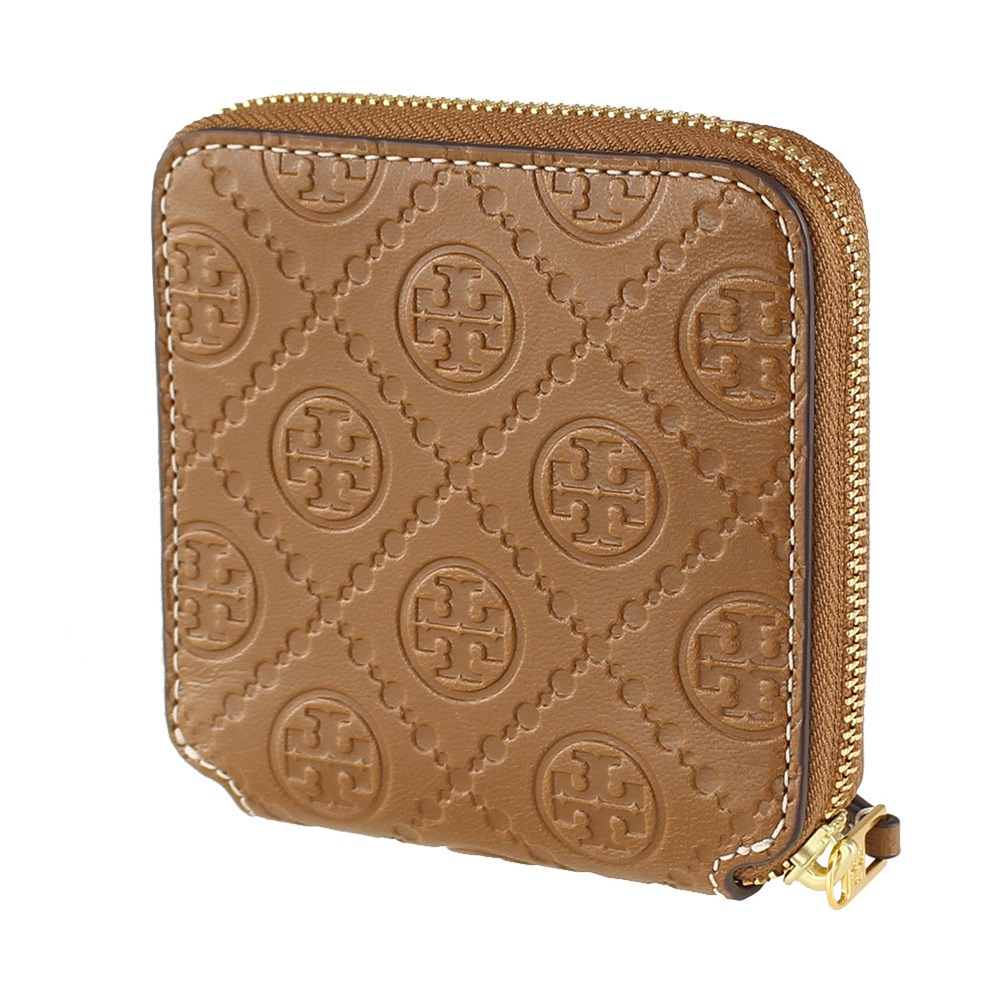 【TORY BURCH】滿版LOGO皮革短夾-駝-細節圖2