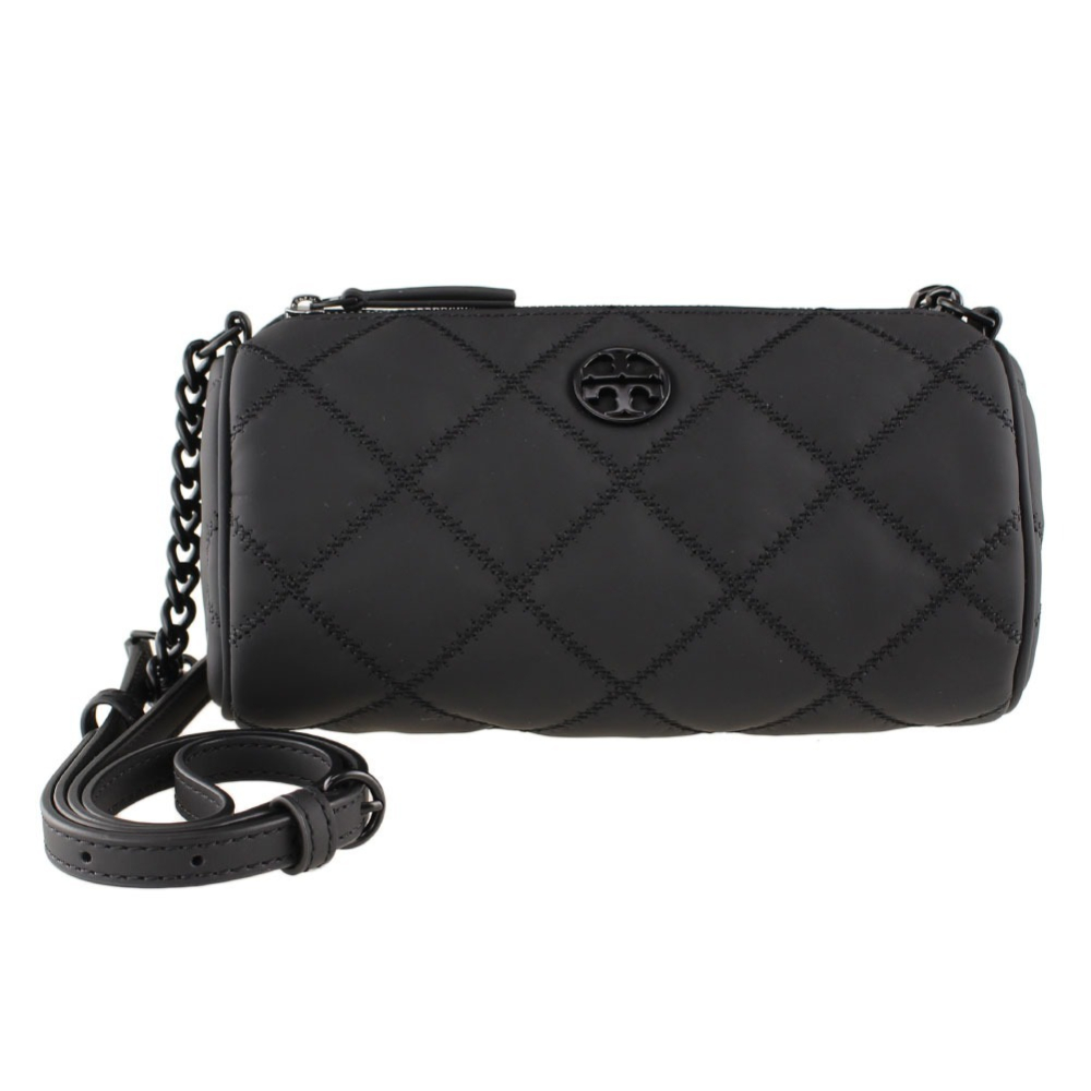 【TORY BURCH】菱格圓筒肩背包-黑色-細節圖2