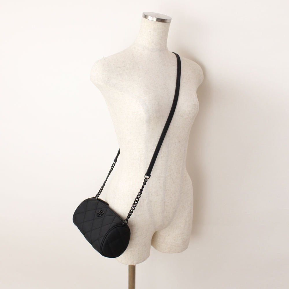 【TORY BURCH】菱格圓筒肩背包-黑色-細節圖5