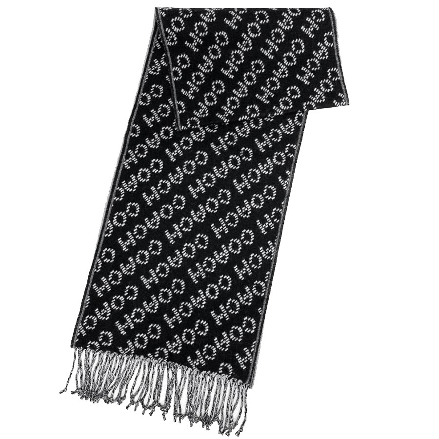 【COACH】滿版LOGO羊毛圍巾-黑白-細節圖2