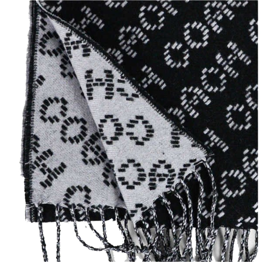 【COACH】滿版LOGO羊毛圍巾-黑白-細節圖4