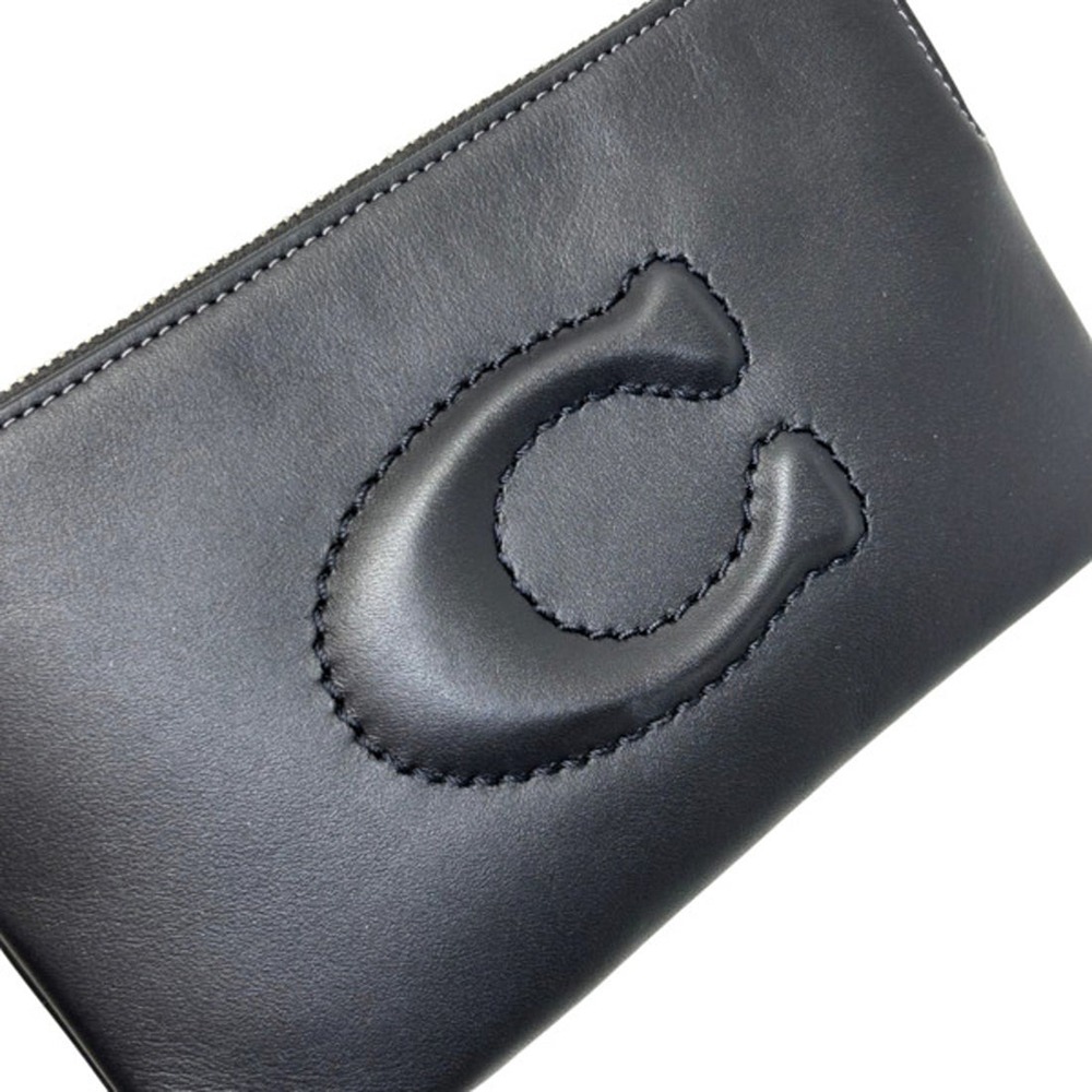 【COACH】縫線LOGO皮革手拿包-黑色-細節圖4