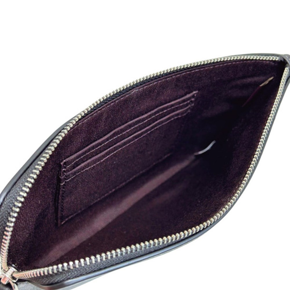 【COACH】縫線LOGO皮革手拿包-黑色-細節圖5