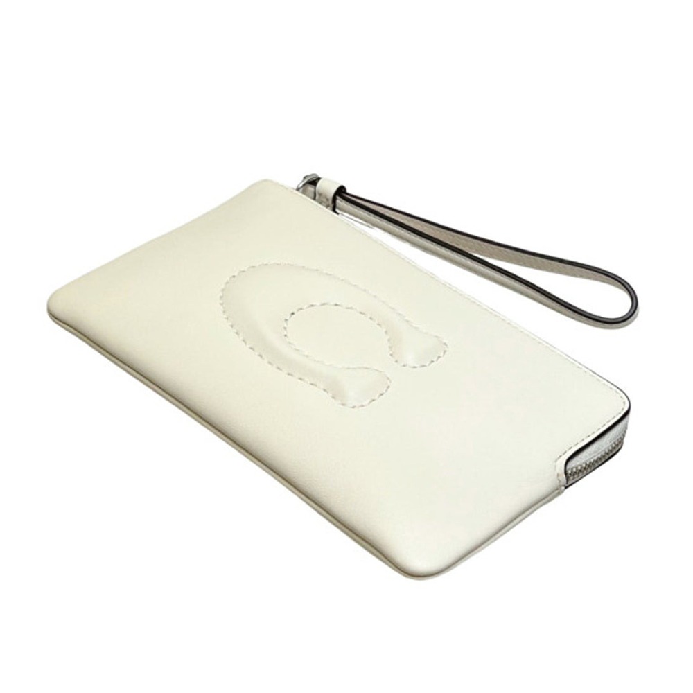 【COACH】縫線LOGO皮革手拿包-白色-細節圖3