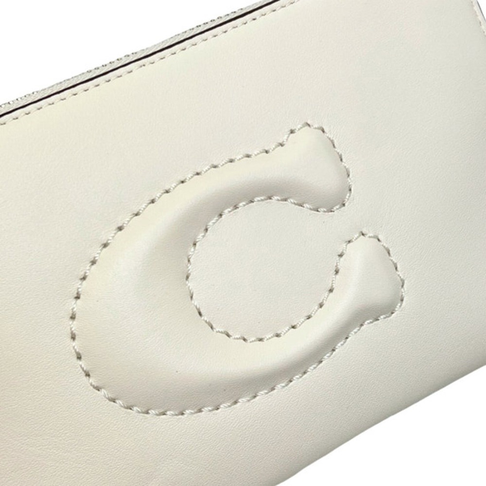 【COACH】縫線LOGO皮革手拿包-白色-細節圖4