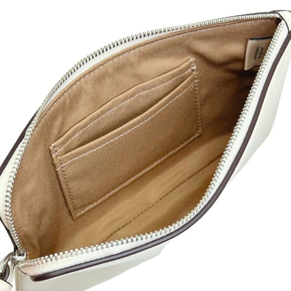 【COACH】縫線LOGO皮革手拿包-白色-細節圖5