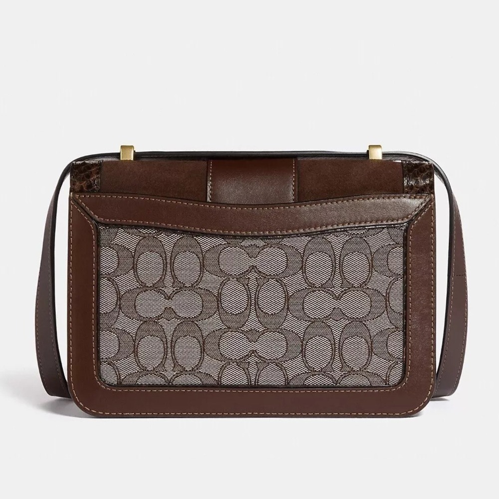 【COACH】老花蛇紋側背包-卡其咖啡色-細節圖2