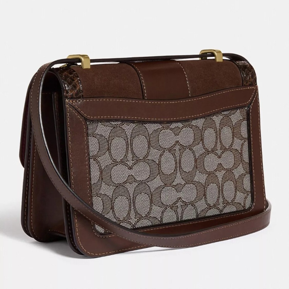 【COACH】老花蛇紋側背包-卡其咖啡色-細節圖3