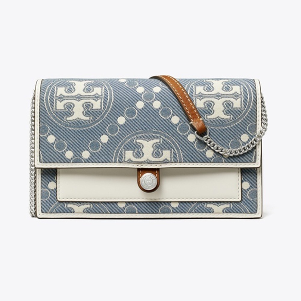 【TORY BURCH】WOC縫線拼接斜背-牛仔藍-細節圖2